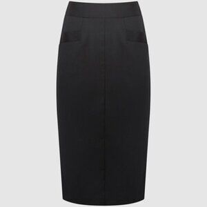 New REISS Haisley Wool Blend Tailored Pencil Skirt - Black- Size 12
